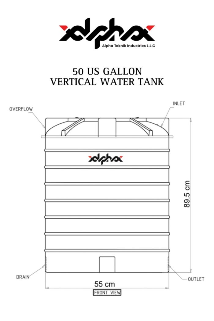 Plastic water tank 50 US Gallon vertical 2 Layers size